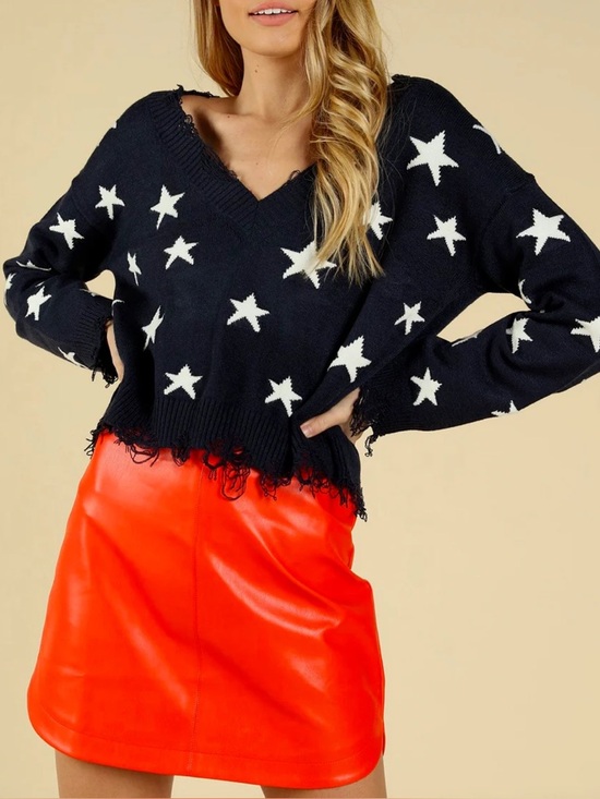 Honey Punch Sweaters - Honey Punch Distressed Star Sweater